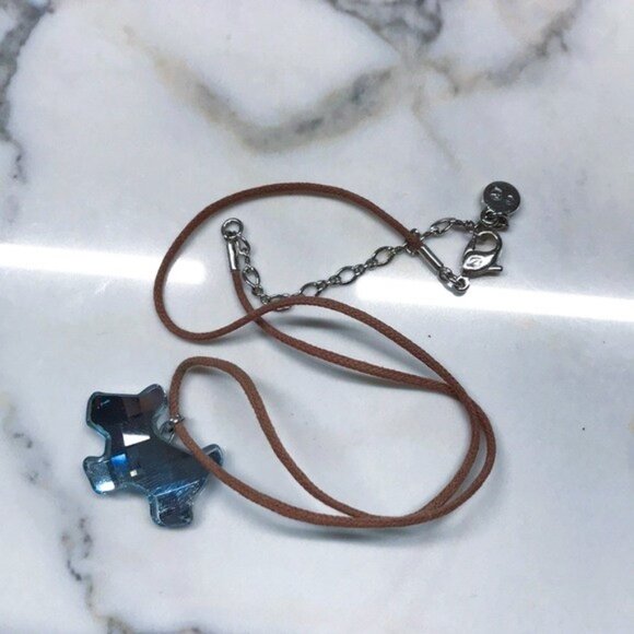 SWAROVSKI Blue Faceted Crystal Scotty Dog Necklace Adjustable Cord Vintage Logo - Picture 5 of 13